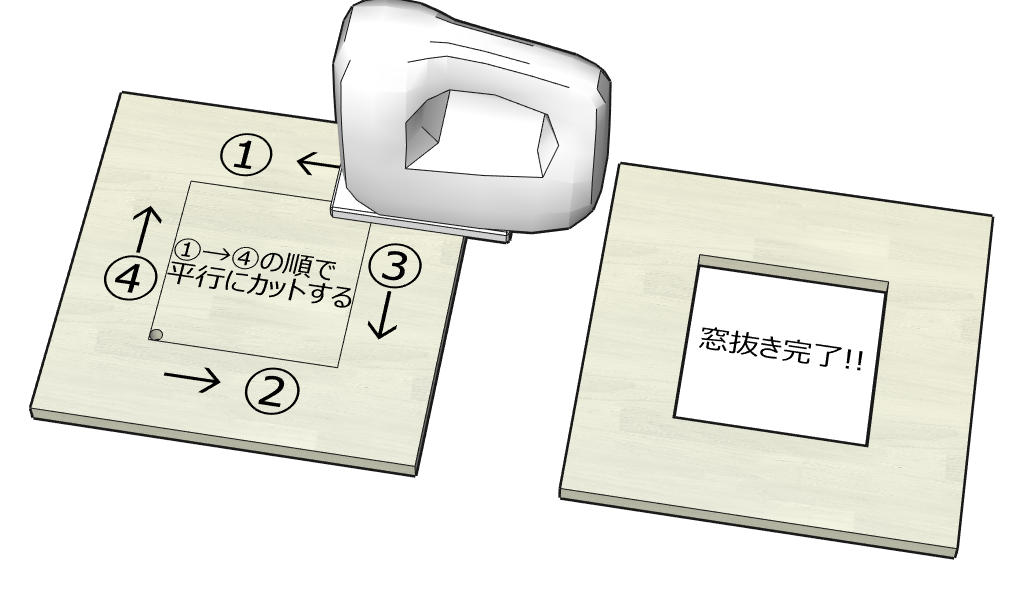 窓抜き加工 切り進め